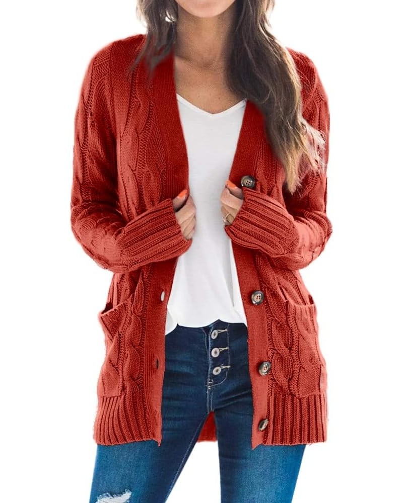 Women's Cable Knit Cardigan Long Sleeve Open Front Button Down Knitwear Sweater Coat Rust $22.94 Sweaters