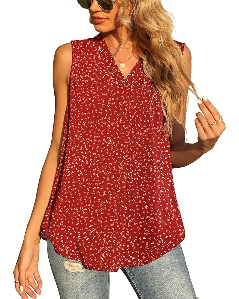 Women's Summer Sleeveless Chiffon Tank Tops Blouse Loose Casual V Neck Blouses Shirt A-flower Wine Red $12.60 Tanks