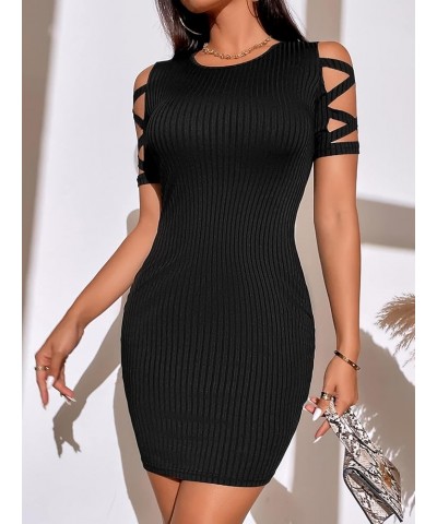 Women's Cut Out Crisscross Short Sleeve Rib Knit Bodycon Mini Pencil Dress Black $12.25 Dresses