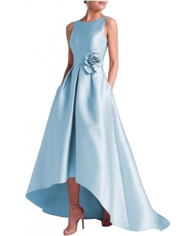 Women's Satin Hi-Low Prom Dress with Pockets Crew Neck A Line Formal Dress Backless Cocktail Evening Dress Light Blue $31.95 ...