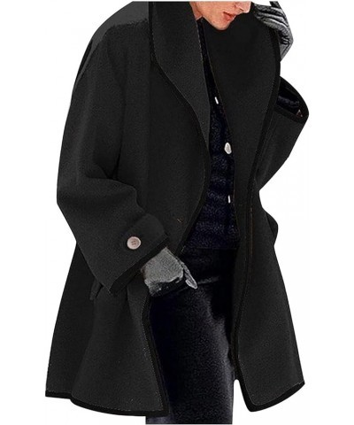 Women Casual Long Blazer Plaid Oversized Notched Collar Coat Button Blend Winter Trench Coat with Pockets M Black $16.81 Coats