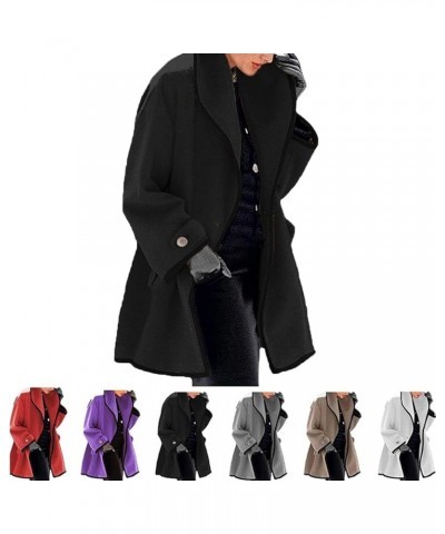 Women Casual Long Blazer Plaid Oversized Notched Collar Coat Button Blend Winter Trench Coat with Pockets M Black $16.81 Coats