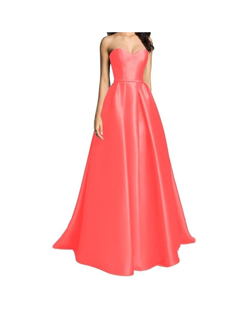 A Line Strapless Sleeveless Floor Length Sweetheart Neck Prom Dress for Women Coral-96 $43.34 Dresses