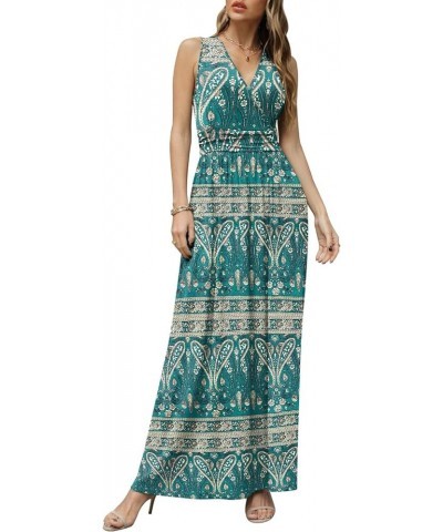 Women's Casual Sleeveless Deep V-Neck Long Dress Beach Waist Maxi Dresses with Pockets Blue-khaki $14.80 Dresses