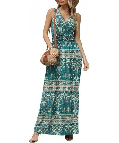 Women's Casual Sleeveless Deep V-Neck Long Dress Beach Waist Maxi Dresses with Pockets Blue-khaki $14.80 Dresses