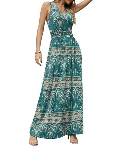 Women's Casual Sleeveless Deep V-Neck Long Dress Beach Waist Maxi Dresses with Pockets Blue-khaki $14.80 Dresses