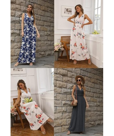 Women's Casual Sleeveless Deep V-Neck Long Dress Beach Waist Maxi Dresses with Pockets Blue-khaki $14.80 Dresses