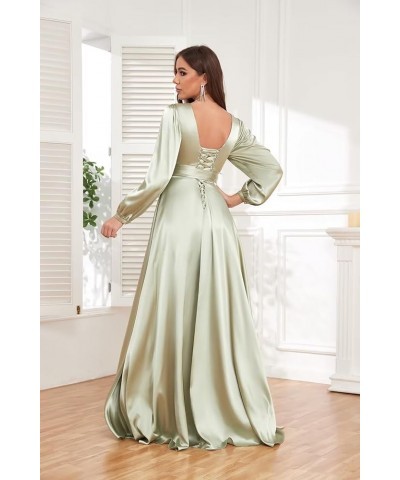 Women's Long Sleeve Bridesmaid Dresses for Wedding V-Neck Satin Formal Dress Evening Gowns with Slit Hot Pink $27.94 Dresses