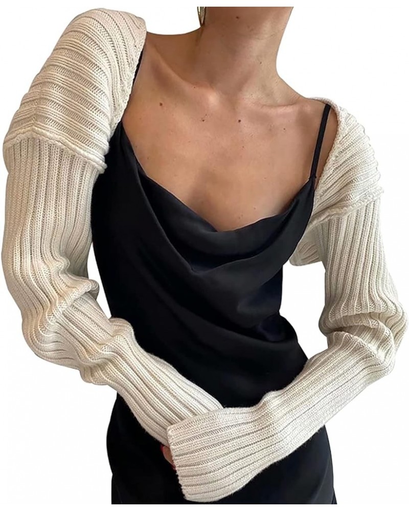 Women Long Sleeve Open Front Ribbed Knit Crop Cardigan Solid Loose Drop Shoulder Shrug Bolero Crop Sweater Top A-white $10.00...