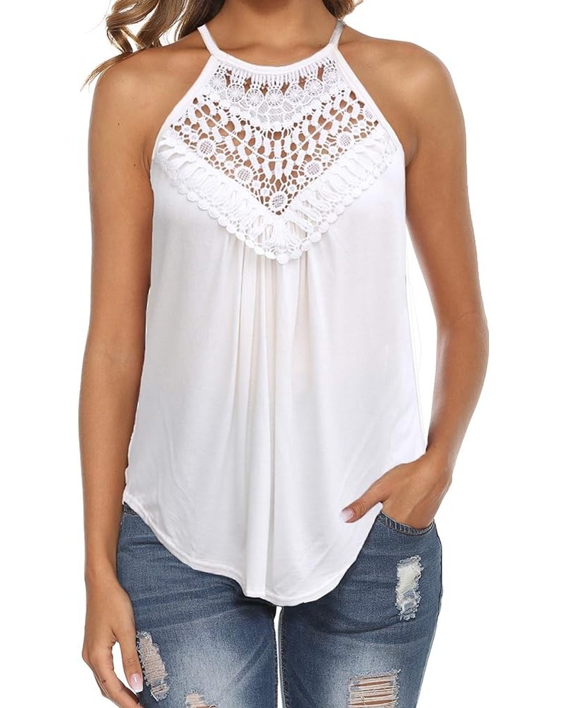 Women's Summer Halter Spaghetti Strap Flowy Tank Tops Sleeveless Shirts Blouses Lace Cami Camisole Off-white $13.04 Tanks