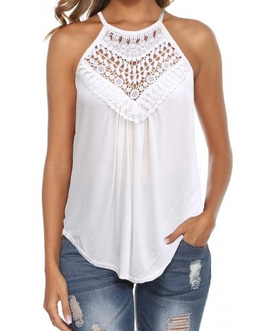 Women's Summer Halter Spaghetti Strap Flowy Tank Tops Sleeveless Shirts Blouses Lace Cami Camisole Off-white $13.04 Tanks