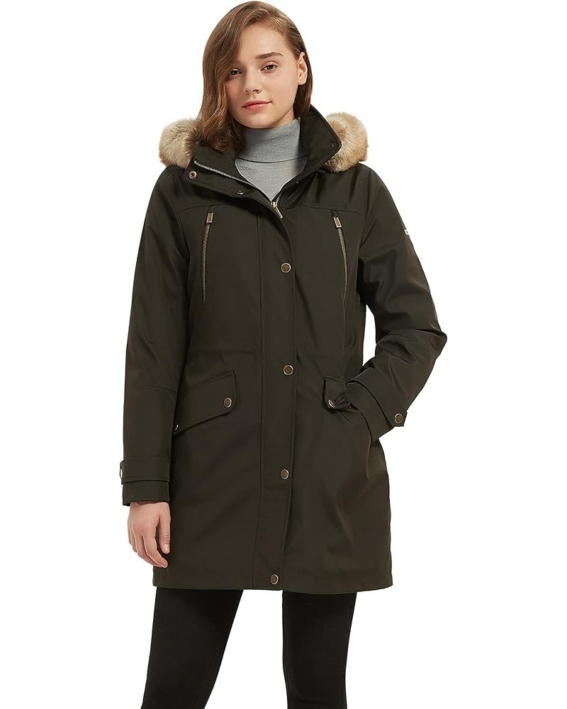 Women's Winter Coats, Thickened Warm Insulated Vegan Down Long Parka Jacket with Fur Faux Removable Hood Green $15.75 Jackets