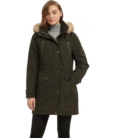 Women's Winter Coats, Thickened Warm Insulated Vegan Down Long Parka Jacket with Fur Faux Removable Hood Green $15.75 Jackets