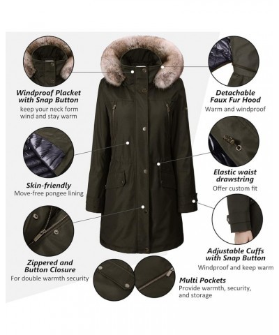 Women's Winter Coats, Thickened Warm Insulated Vegan Down Long Parka Jacket with Fur Faux Removable Hood Green $15.75 Jackets