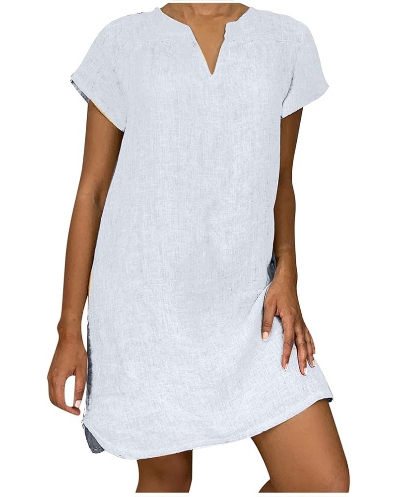 Womens Summer Tunic Dress Plus Size Cotton Linen Short Sleeve V-Neck Fashion Side Split Casual Mini Shift Dress Teal $10.13 D...