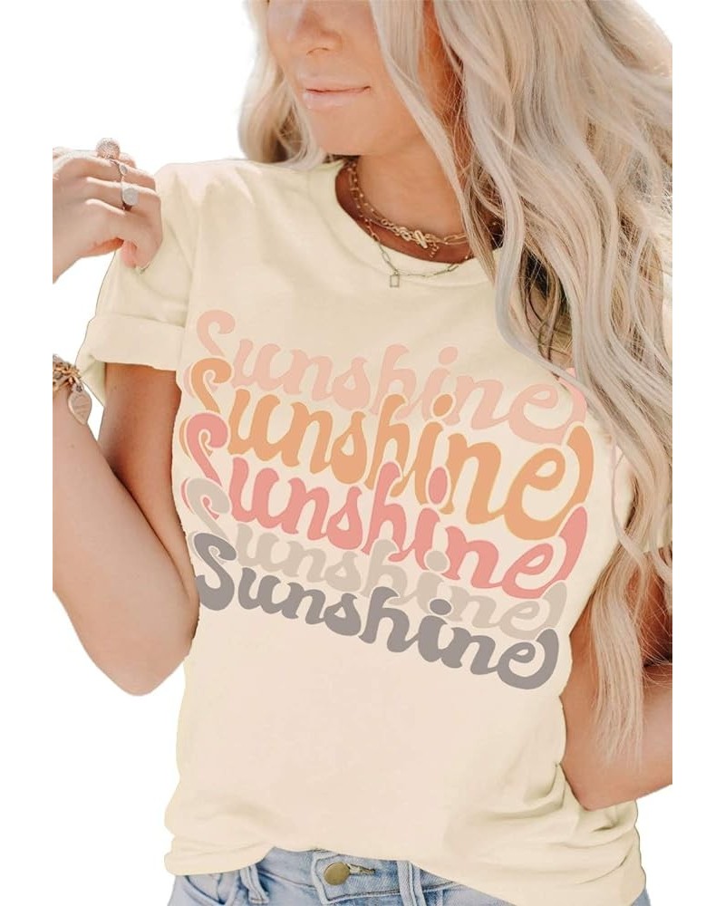 Womens Funny Letters Print T Shirts Short Sleeve Shirts Cute Sunshine Graphic Tees Summer Casual Loose Tops Apricot $13.49 T-...