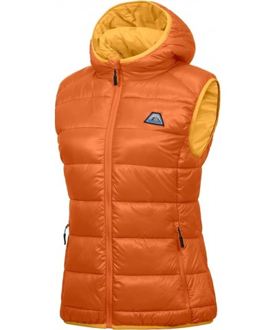 Women’s Lightweight Puffer Vest with Hood, Water-Resistant Sleeveless Jacket for Hiking Ski Persimmon Orange $29.06 Vests