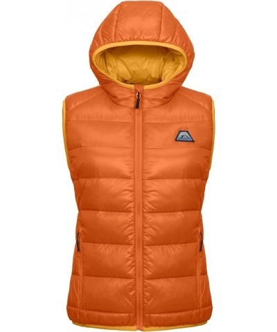 Women’s Lightweight Puffer Vest with Hood, Water-Resistant Sleeveless Jacket for Hiking Ski Persimmon Orange $29.06 Vests