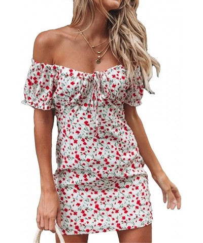 QULSE Women Floral Mini Dress Ruffle Short Sleeve Tie Front Bodycon Dress Sexy Wrap Pencil Dress for Party Club Y White $6.70...