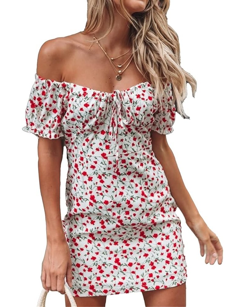 QULSE Women Floral Mini Dress Ruffle Short Sleeve Tie Front Bodycon Dress Sexy Wrap Pencil Dress for Party Club Y White $6.70...