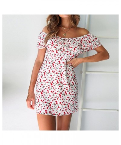 QULSE Women Floral Mini Dress Ruffle Short Sleeve Tie Front Bodycon Dress Sexy Wrap Pencil Dress for Party Club Y White $6.70...