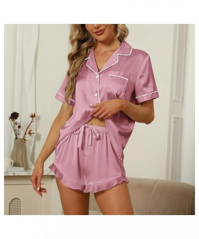 Silk Pajamas for Women Satin Pajama Sets Short Sleeve Top and Pants Lounge Set 2 Piece Sleepwear Button-Down PJ Set Watermelo...