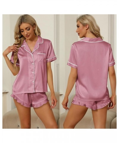 Silk Pajamas for Women Satin Pajama Sets Short Sleeve Top and Pants Lounge Set 2 Piece Sleepwear Button-Down PJ Set Watermelo...