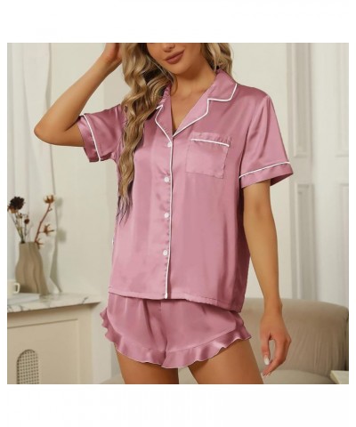 Silk Pajamas for Women Satin Pajama Sets Short Sleeve Top and Pants Lounge Set 2 Piece Sleepwear Button-Down PJ Set Watermelo...