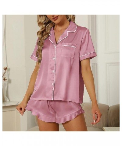 Silk Pajamas for Women Satin Pajama Sets Short Sleeve Top and Pants Lounge Set 2 Piece Sleepwear Button-Down PJ Set Watermelo...