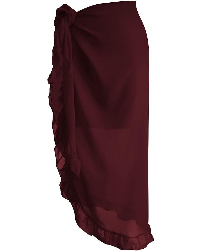 Women's Beach Swimsuit Cover Ups Bikini Wrap Chiffon Sarong Summer Shawl Pareo Skirt for Swimwear 02burgundy Flounce $11.21 S...