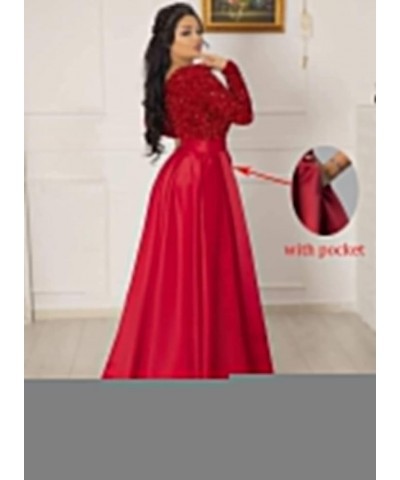 Women's Sparkly Sequin Prom Ball Gown with Pockets Long Sleeve Satin Formal Evening Dress with Slit YZTS055 A-gold $34.85 Dre...