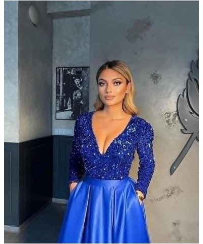 Women's Sparkly Sequin Prom Ball Gown with Pockets Long Sleeve Satin Formal Evening Dress with Slit YZTS055 A-gold $34.85 Dre...