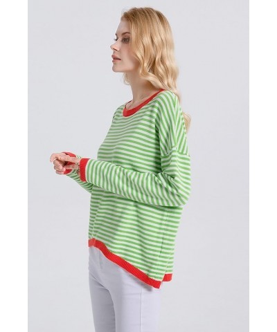 Women’s Fall Striped Sweaters Cotton Color Block Long Sleeve Casual Knitted Pullover Jumper Tops Green $11.99 Sweaters