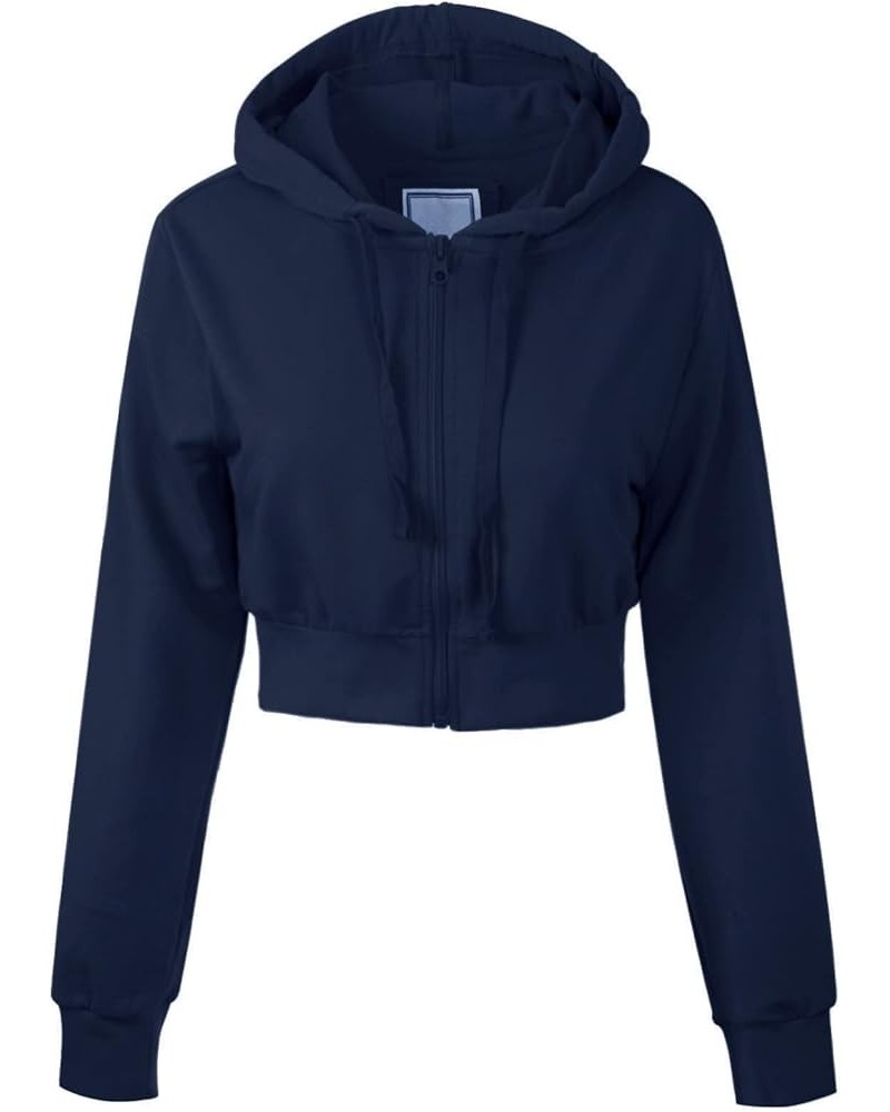 Women's Solid Casual Basic Long Sleeve Zip Up Crop Hoodie Jacket Navy (French Terry) $17.69 Hoodies & Sweatshirts