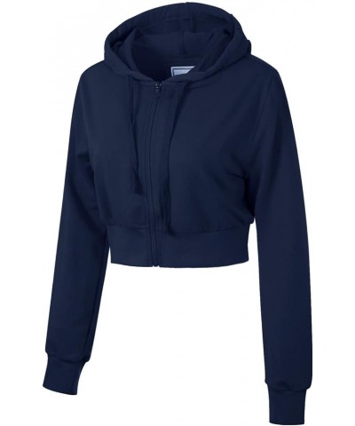 Women's Solid Casual Basic Long Sleeve Zip Up Crop Hoodie Jacket Navy (French Terry) $17.69 Hoodies & Sweatshirts