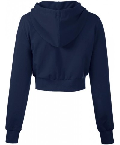 Women's Solid Casual Basic Long Sleeve Zip Up Crop Hoodie Jacket Navy (French Terry) $17.69 Hoodies & Sweatshirts