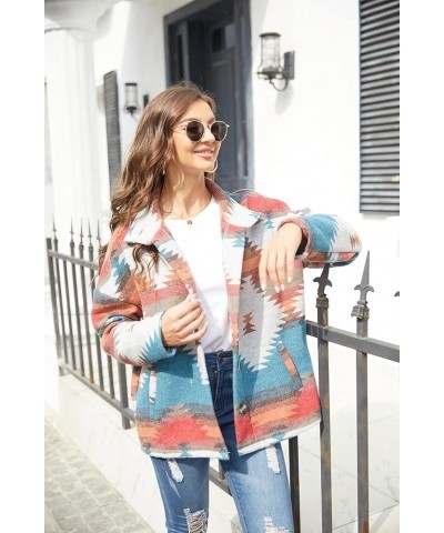 Womens Aztec Shacket Jacket Loose Vintage Boho Wool Blend Coat Button Down Shirt Tops 1-blue $23.52 Coats