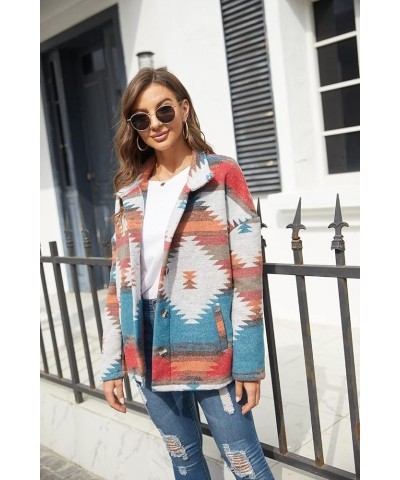 Womens Aztec Shacket Jacket Loose Vintage Boho Wool Blend Coat Button Down Shirt Tops 1-blue $23.52 Coats