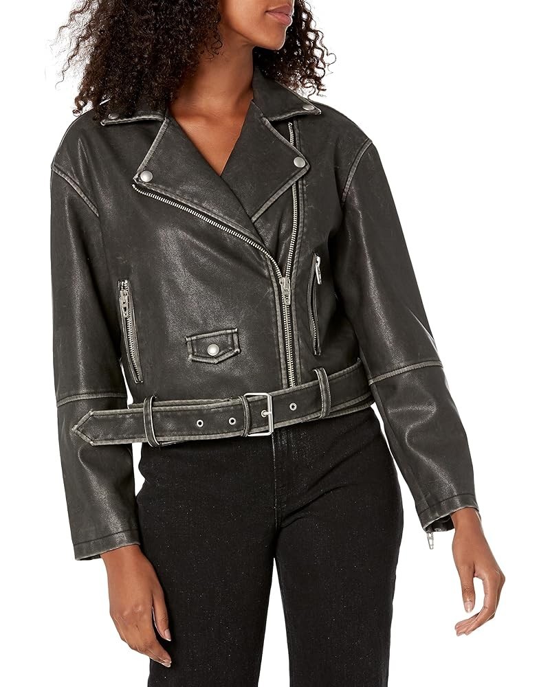 womens Luxury Clothing Vegan Leather Moto Jacket With Belt, Comfortable & Stylish Coat A-list $39.12 Coats