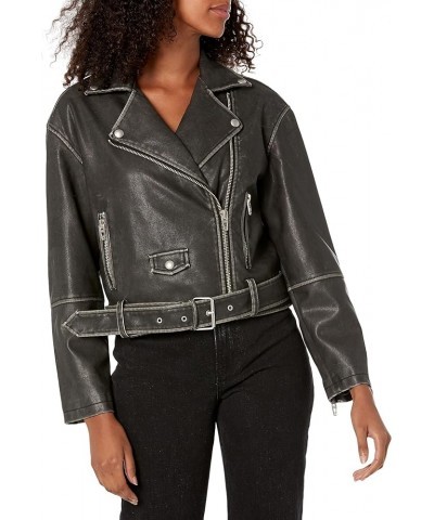 womens Luxury Clothing Vegan Leather Moto Jacket With Belt, Comfortable & Stylish Coat A-list $39.12 Coats