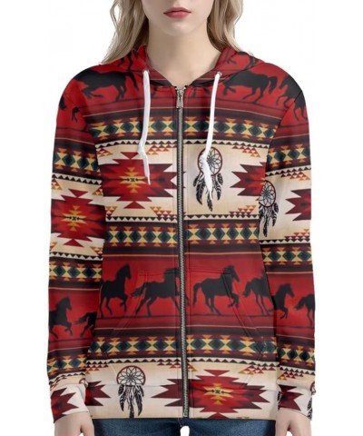 Women's Long Sleeve Hooded Cardigans Fall Lightweight Hoodie Sweatshirts Full Zip with Pocket Ethnic Aztec Horse $17.63 Hoodi...