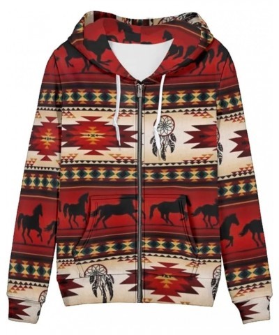 Women's Long Sleeve Hooded Cardigans Fall Lightweight Hoodie Sweatshirts Full Zip with Pocket Ethnic Aztec Horse $17.63 Hoodi...