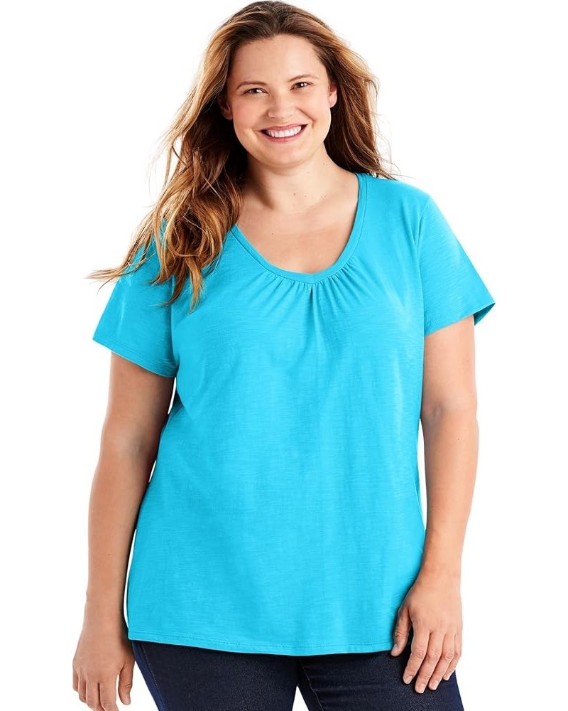 Slub-Cotton Short-Sleeve Shirred V-Neck Women's Tee Process Blue $9.99 T-Shirts