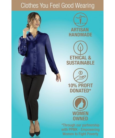 Luxury Artisan Silk Shirts for Women, Silk Button Down Shirts, Silk Blouse Deep Blue $59.45 Blouses