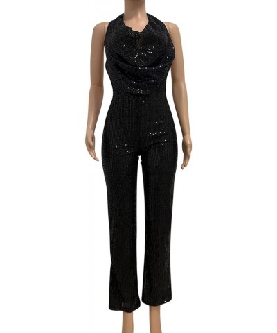 Women's Sexy Sparkly Jumpsuits Elegant Sequin Party Clubwear Long Sleeve Wrap Deep V Neck Jumpsuit Wide Leg Rompers 06 Black ...