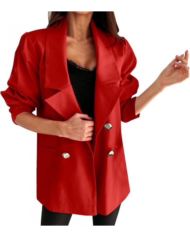 Blazers for Women,Women Long Cape Cloak Open Front Cardigans Trench Duster Solid Color Office Suit Blazer Coat A9 red $13.73 ...