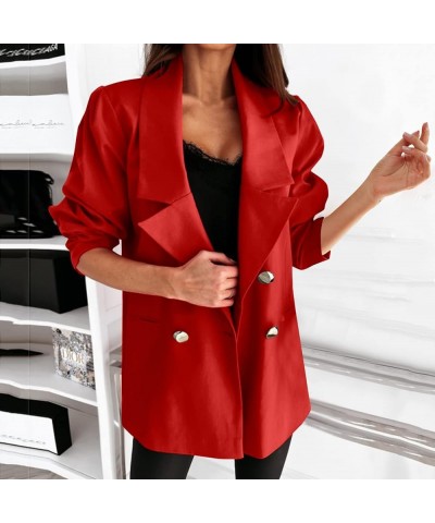 Blazers for Women,Women Long Cape Cloak Open Front Cardigans Trench Duster Solid Color Office Suit Blazer Coat A9 red $13.73 ...