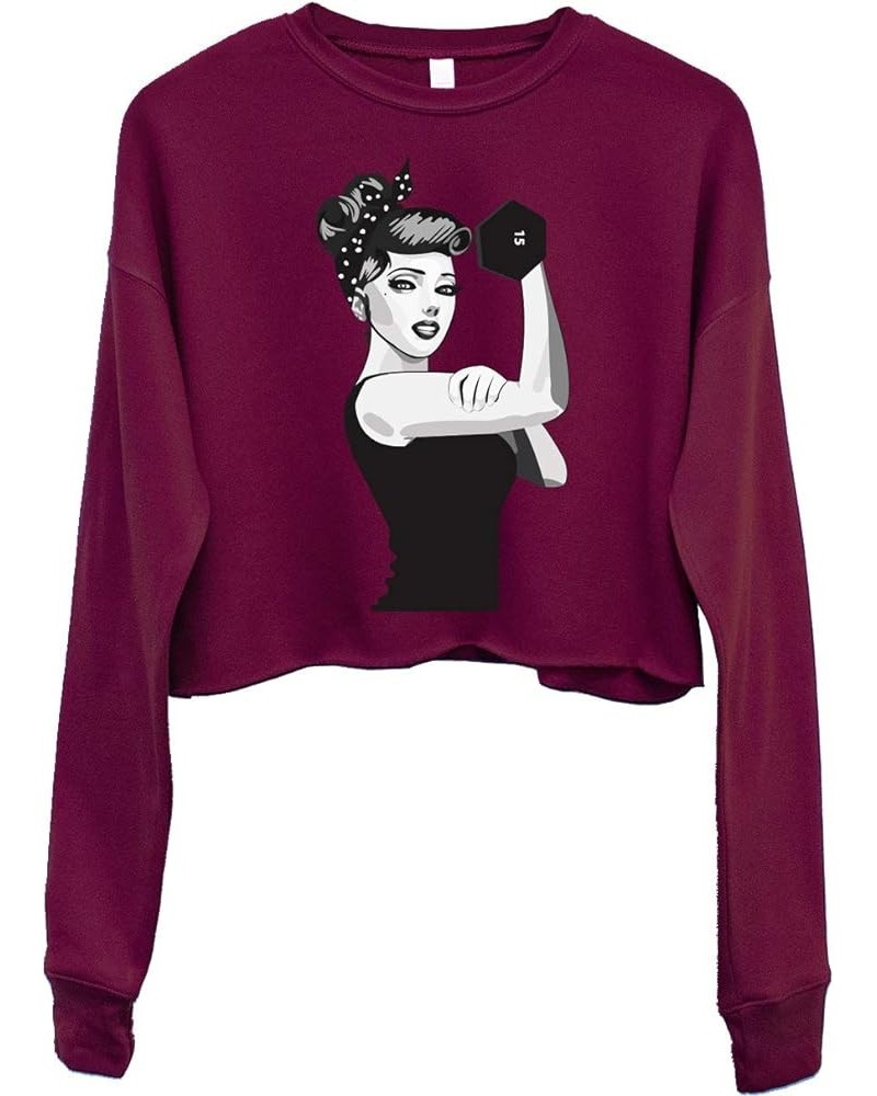 Modern Rosie the Riveter Cropped Sweater Heather Gray Burgundy $22.19 Hoodies & Sweatshirts