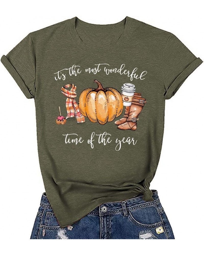 Fall T-Shirt for Women Family Halloween Thanksgiving Tops Cute Autumn Thankful Pumpkin Graphic Tees Green-5 $7.79 T-Shirts