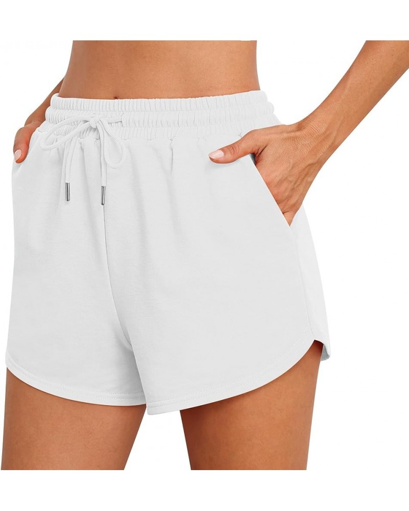 Womens Sweat Shorts with Pockets Cotton 2024 Trendy Shorts Drawstring Summer Workout Running Casual Lounge Shorts 01white $16...